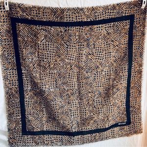 Vintage ECHO Tribal Animal Print Woven Linen Logo Fringe Scarf 29” x 30” GUC
